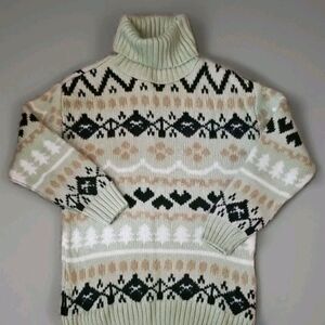 Anthropologie Mint & Cream Fair Isle Knit Pullover Turtleneck Sweater Sz S